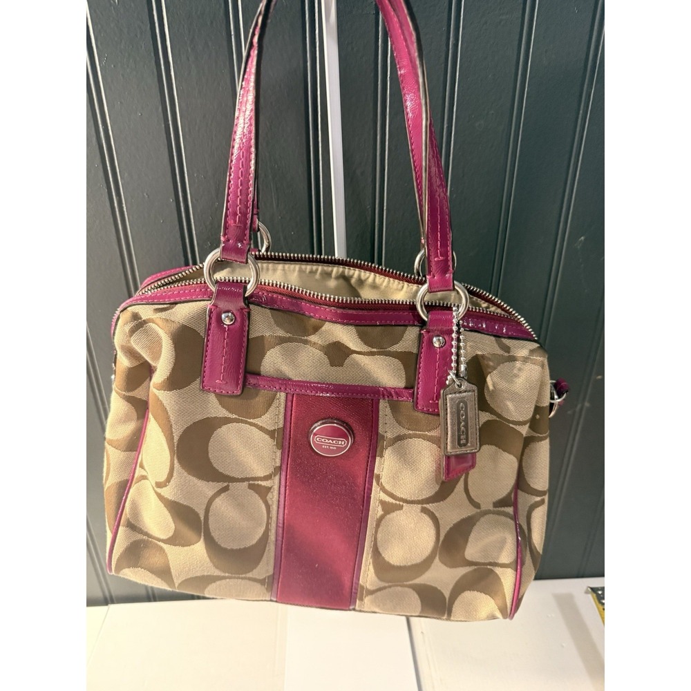 COACH F24364 Signature Passion Berry Stripe Preppy Satchel Bag  Casual Purse Y2K